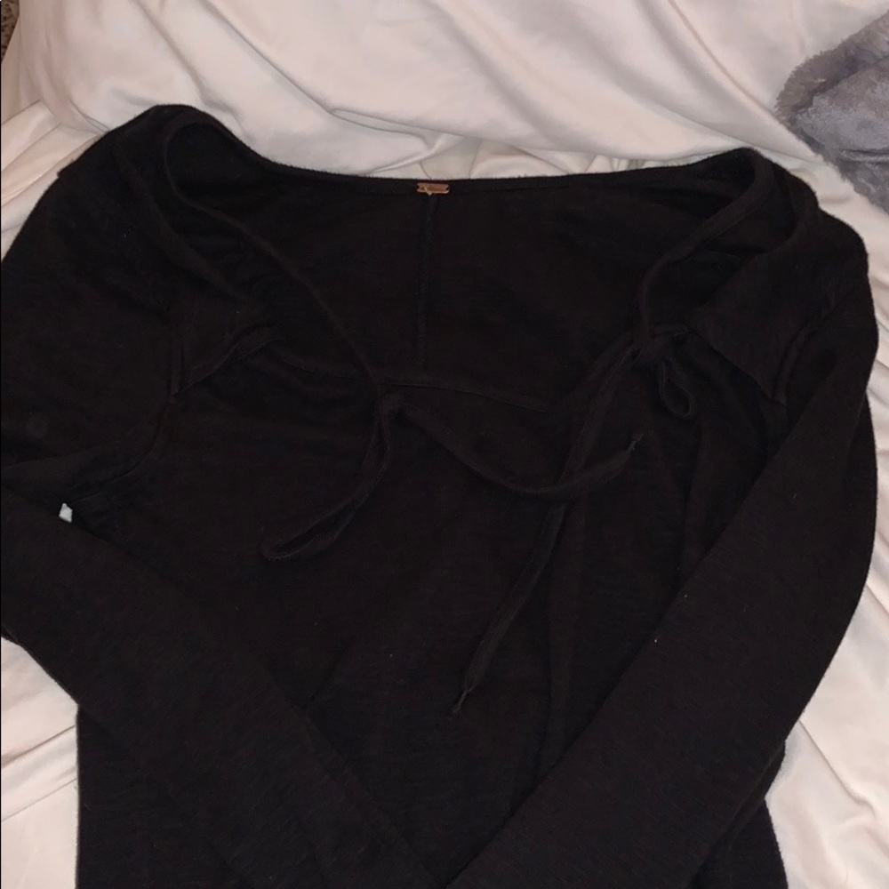 Free people black tie up shirt